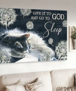 White Cat Dandelion Give It To God And Go To Sleep Canvas Wall Art