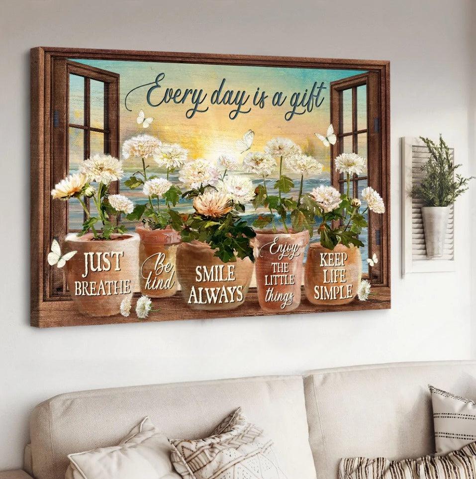 Christian Home Decor, White Chrysanthemums Sunrise Ocean Every Days Is A Gift Canvas Wall Art ,Christian Canvas Christian Home Decor, White Chrysanthemums Sunrise Ocean Every Days Is A Gift Canvas Wall Art ,Christian Canvas