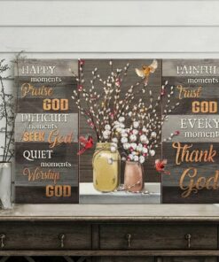 White Cotton Flower Cardinal Every Moment Thank God Canvas Wall Art