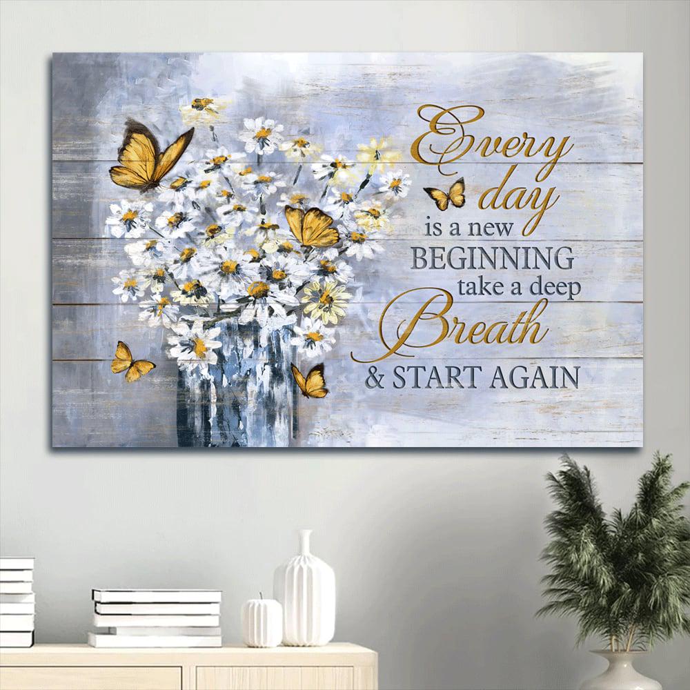 Christian Home Decor, White Daisy Painting Yellow Butterfly Every Day Is A New Beginning Canvas Wall Art ,Christian Canvas Christian Home Decor, White Daisy Painting Yellow Butterfly Every Day Is A New Beginning Canvas Wall Art ,Christian Canvas