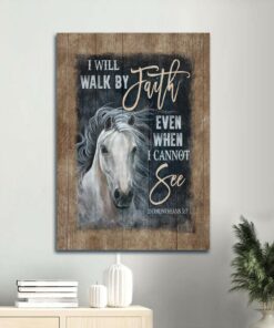 White Horse Vintage Art I Will Walk By Faith Canvas Wall Art
