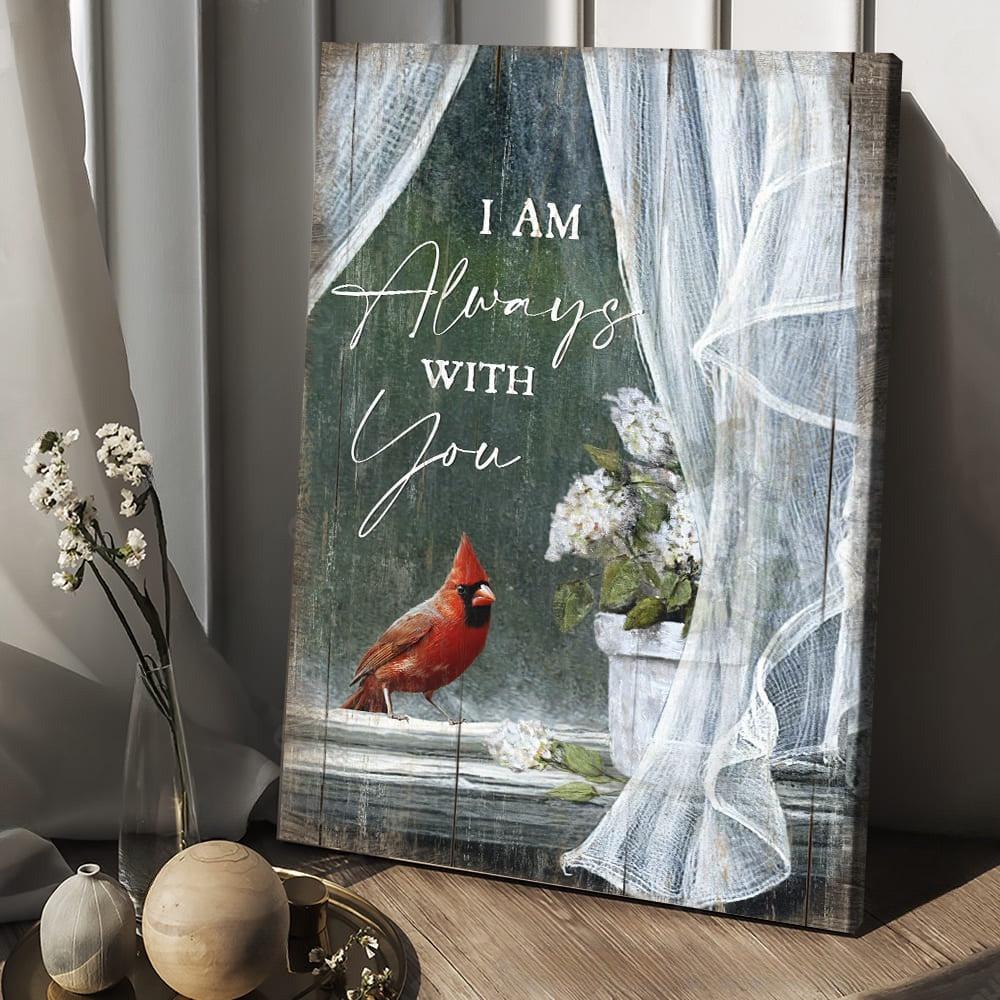 Christian Home Decor, White Hydrangea Cardinal Jesus I Am Always With You Spring Canvas Wall Art ,Christian Canvas Christian Home Decor, White Hydrangea Cardinal Jesus I Am Always With You Spring Canvas Wall Art ,Christian Canvas