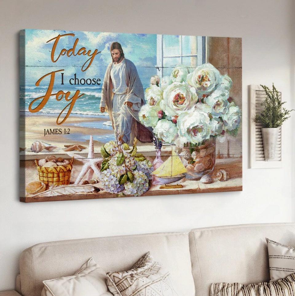 Christian Home Decor, White Rose Vase Walking With Jesus Today I Choose Joy Canvas Wall Art ,Christian Canvas Christian Home Decor, White Rose Vase Walking With Jesus Today I Choose Joy Canvas Wall Art ,Christian Canvas
