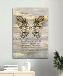 Wings Bible Verse He Will Cover You With This Feathers Canvas Wall Art