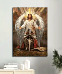 Wings Jesus Painting Warrior Of God Religious Art Sword Of Truth Canvas Wall Art