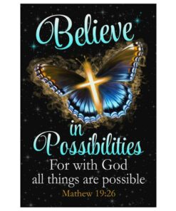 With God All Things Are Possible Cross Butterfly Bible Verse Canvas Wall Art Prints