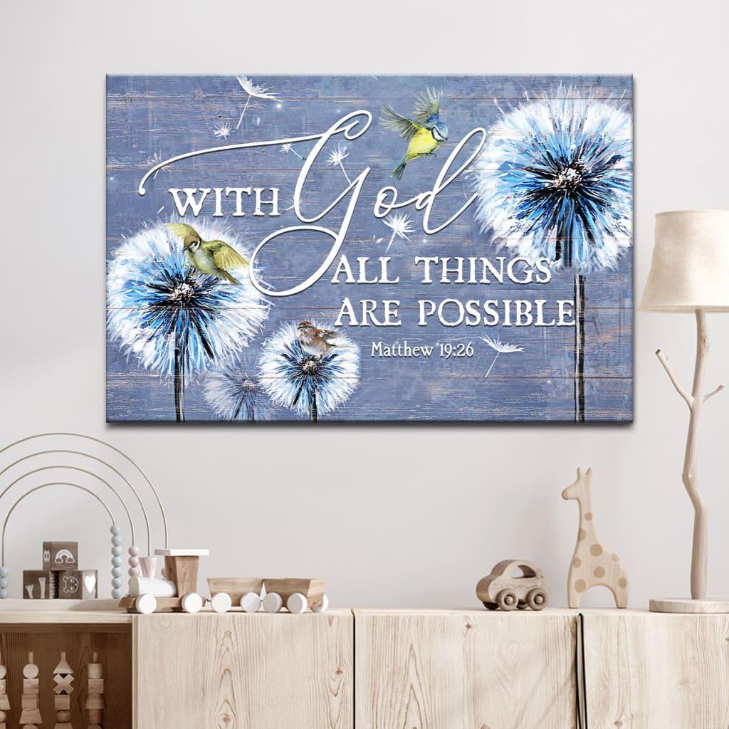Christian Home Decor, With God All Things Are Possible Dandelion Sparrow Canvas Wall Art ,Christian Canvas Christian Home Decor, With God All Things Are Possible Dandelion Sparrow Canvas Wall Art ,Christian Canvas