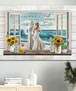 Woman Jesus Painting Ocean Wave I Will Walk By Faith Canvas Wall Art