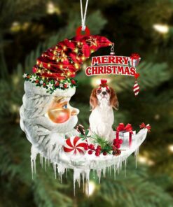 Cavalier King Charles Spaniel On The Moon Merry Christmass Ornaments Hanging Decor