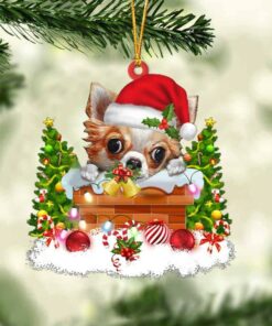 Chihuahua In The Chimney Christmas Ornament Hanging Decor