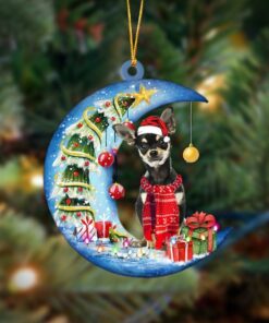 Chihuahua Sits On The Moon Merry Christmas Ornaments Hanging Decor