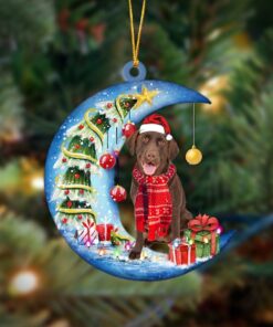 Chocolate Labrador Retriever On The Moon Merry Christmas Ornaments Hanging Decor