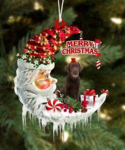 Chocolate Labrador Retriever On The Moon Merry Christmass Ornaments Hanging Decor