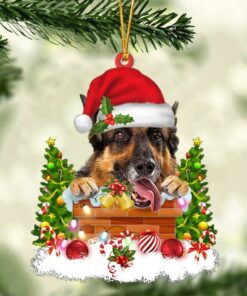 German Shepherd In The Chimney Christmas Ornament Hanging Decor