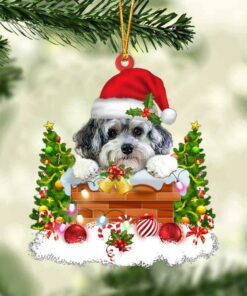 Maltipoo In The Chimney Christmas Ornament Hanging Decor