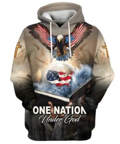 One Nation Under God American Flag Eagle God Hand Hoodie - 3D Printed Hoodie - Christmas Gift