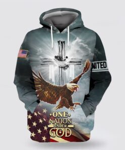 One Nation Under God American Flag With Jesus Cross 3d Hoodies For Women Men - Christmas Gift