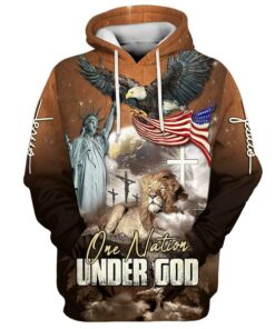 One Nation Under God Bald Eagle American Flag and Lion Hoodies 3D Printed Hoodie - Christmas Gift