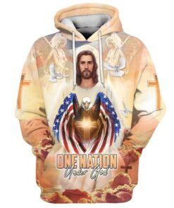 One Nation Under God Hoodie Jesus Dove And Angles Hoodies Jesus Hoodie - Christmas Gift