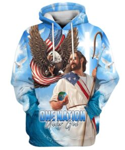 One Nation Under God Jesus Holding Earth Hoodies Jesus Hoodie 3D Printed Hoodie - Christmas Gift