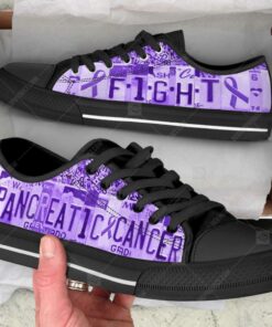 Pancreatic Cancer Low Top Canvas Shoes - Fight License Plates Purple