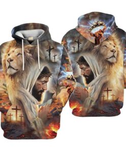Personalized Name Faith Over Fear Christian Jesus Lion 3D All Over Printed Clothes - Christmas Gift