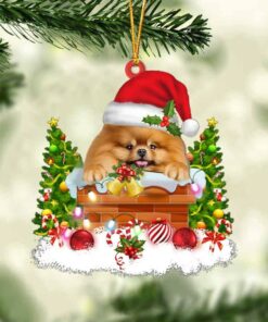 Pomeranian In The Chimney Christmas Ornament Hanging Decor