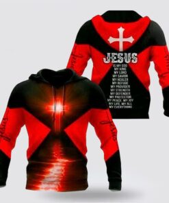Red Black Jesus Is My Lord My King My God 3d Hoodies For Women Men - Christmas Gift