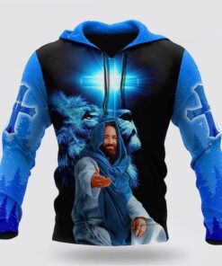 The Cross And The Praying Lion Jesus Focus On Me 3d Hoodies For Women Men - Christmas Gift