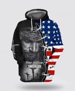 Three Crosses One Nation Under God Jesus Wreath American Flag 3d Hoodies - Christmas Gift